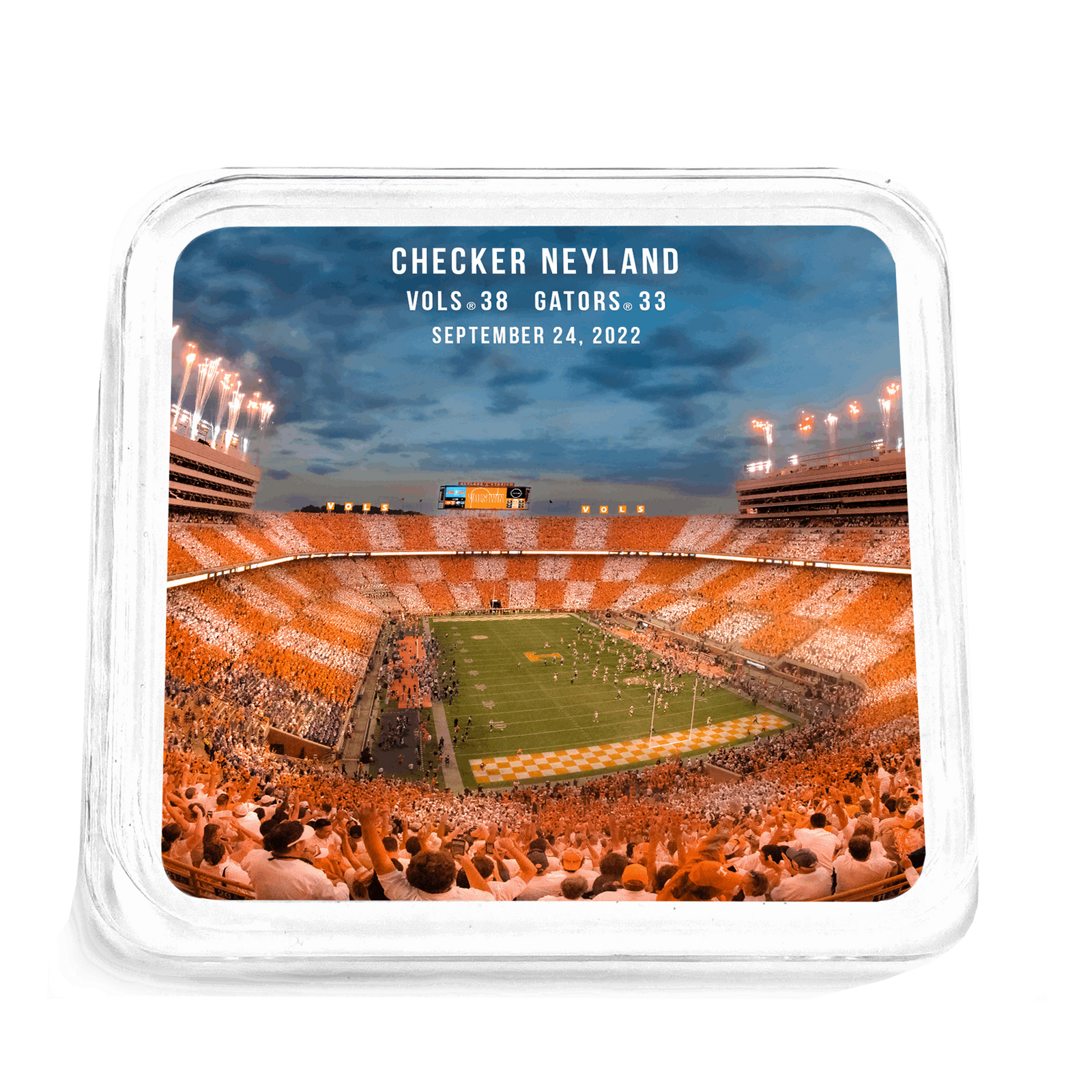 Tennessee Volunteers -  Checker Neyland Vols Beat the Gators TN 38 to Gators 33 Commemorative Acrylic Drink Coasters