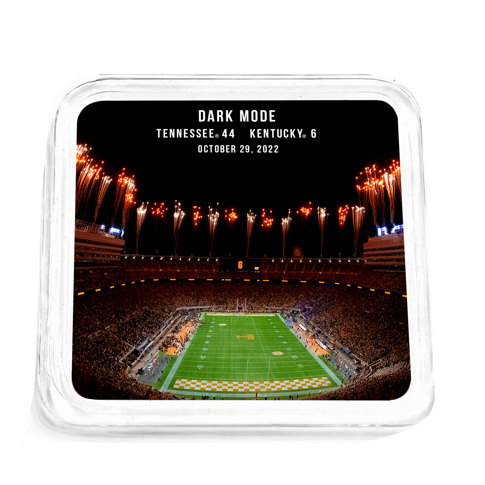 Tennessee Volunteers -  Dark Mode Tennessee 44 vs. Kentucky 6 Commemorative Acrylic Drink Coaster