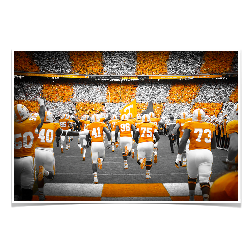 Tennessee Volunteers - Running Onto the Checkerboard Field - College Wall Art #Canvas